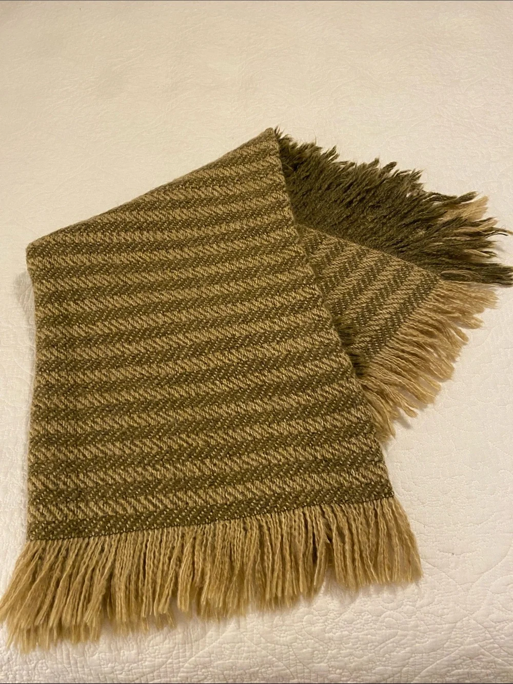 Handwoven Olive and Tan Herringbone Throw Blanket - Home Accents